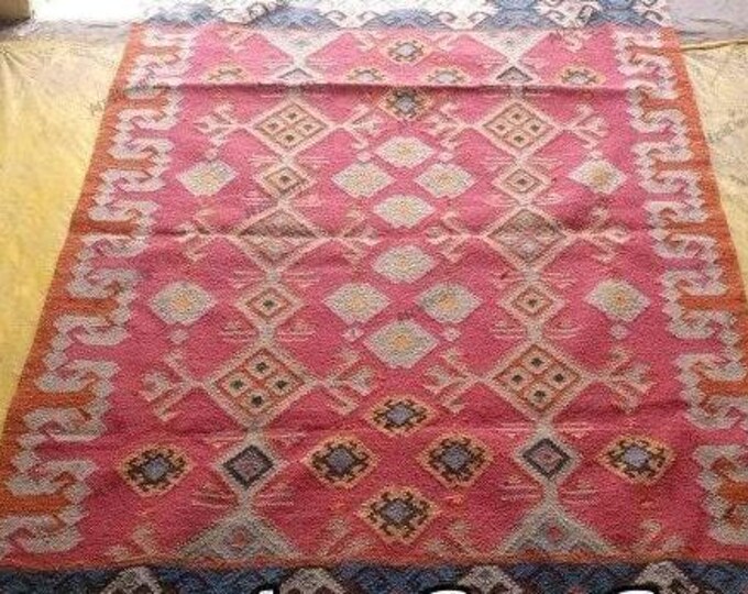 Swedish Marianne Richter-Inspired Kilim Rug Designer in Red & Red Perfect for Modern Interiors