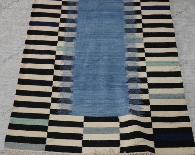 Marianne Kilim Rug – Richter-Inspired Design in white and  skay Blue with Premium Finishing"