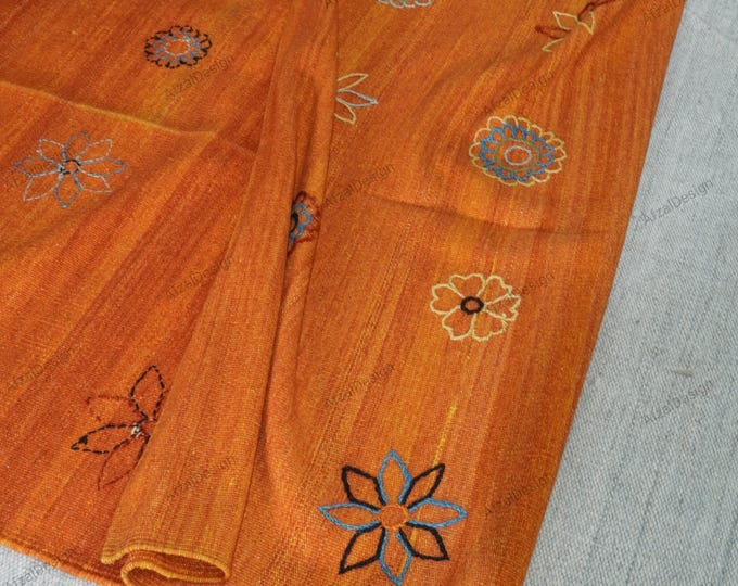 Swedish Marianne Richter-Inspired Kilim Rug, Handmade in Colars orange