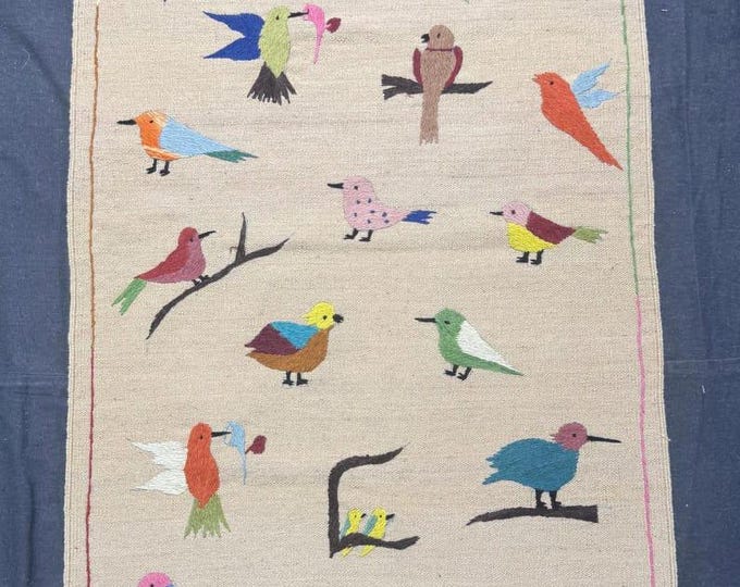 New Swedish Kilim Rug Handmade Vintage Style Flat Weave  Scandinavian Nordic Design Green Blue Wool Kilim Boho Tribal Area Rug Masterpiece