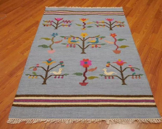 Swedish Marianne inspired Handwoven Abstract Kilim Rug – Colorful Flatweave Wool Carpet