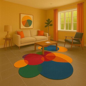 Modern Abstract Round Circle Rug – Multicolor Overlapping Design for Contemporary Interiors