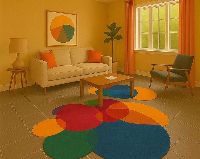 Modern Abstract Round Circle Rug – Multicolor Overlapping Design for Contemporary Interiors