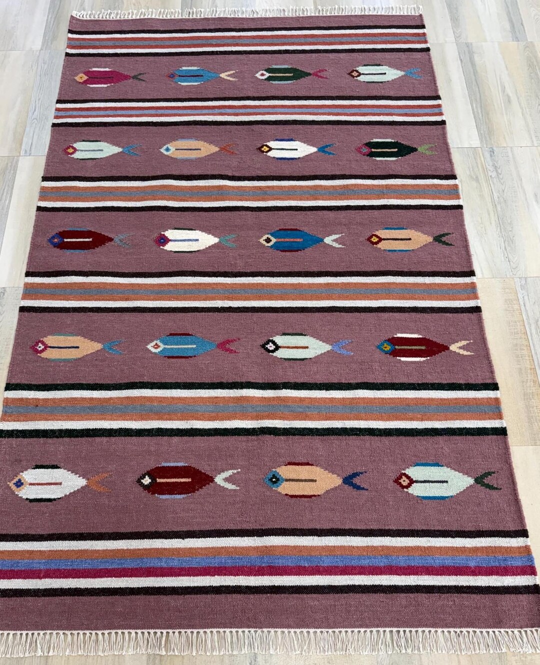 Kilim Fish Rug Handwoven Kilim Fish Design Rug | Multicolor Tribal Flatweave Wool Rug ...