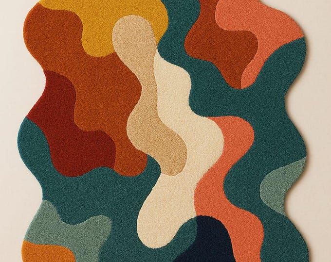 Modern Abstract Round Circle Rug Multicolor Overlapping Design for Contemporary Interiors