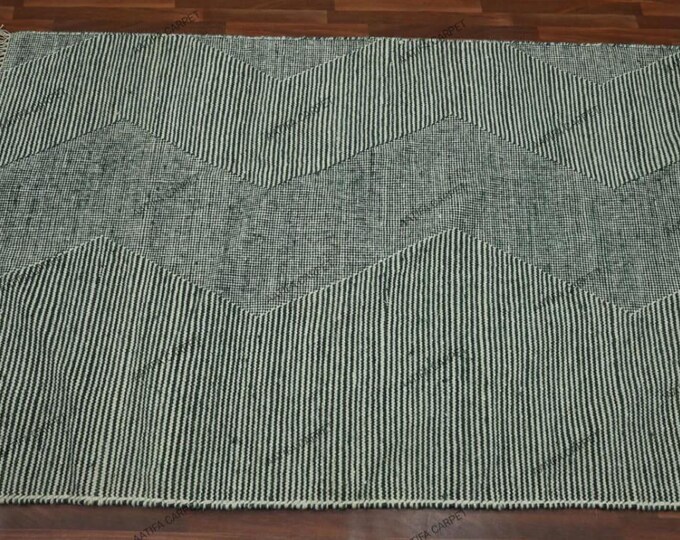 Swedish Marianne Richter-Inspired Kilim Rug – 12x15 Handwoven Scandinavian Masterpiece in Carban and Grey, Cotton & New Zealand Wool"