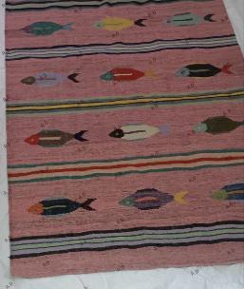 Kilim Fish Rug Handwoven Swedish Kilim Rug: Wool Flatweave Carpet With Fish Motif ...