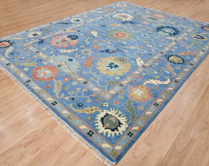 Turkish Oushak Design Handmade Carpet in Premium New Zealand Wool"