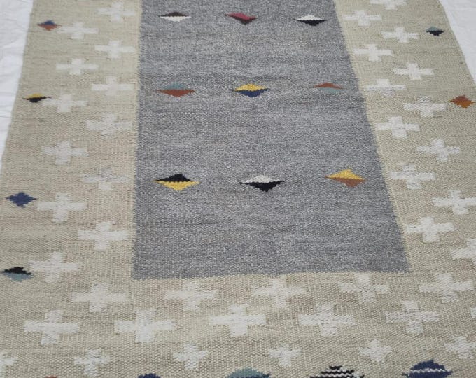 New Swedish handwoven kilim rug wool rug  kilim rug neutral tribal rug geometric kilim design boho handmade area rug wool kilim Masterpiece