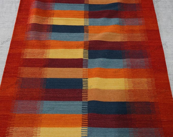 Swedish Marianne Richter-Inspired Kilim Rug Designer in Red & Red Perfect for Modern Interiors