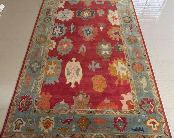 Handmade Red Kilim Rug – Traditional Wool Carpet with Colorful Tribal MotifsMasterpiece