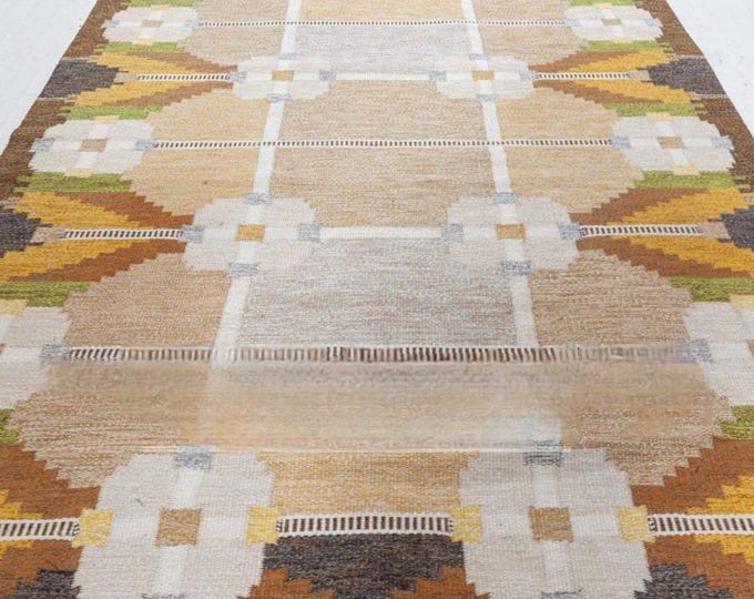 New Swedish Marianne Richter-Inspired Kilim Rug Handwoven Vintage Kilim Rug Geometric Flatweave Wool Carpet | Boho Decor   Masterpiece .