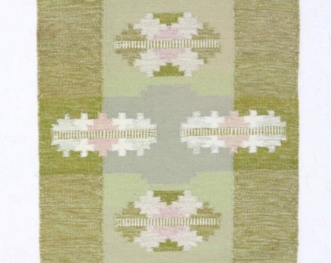 Kilim Rugs.Vintage Scandinavian Kilim Rug Sewdish Marianne inspired Rugs – Handwoven Wool in Green & Pastel Tones