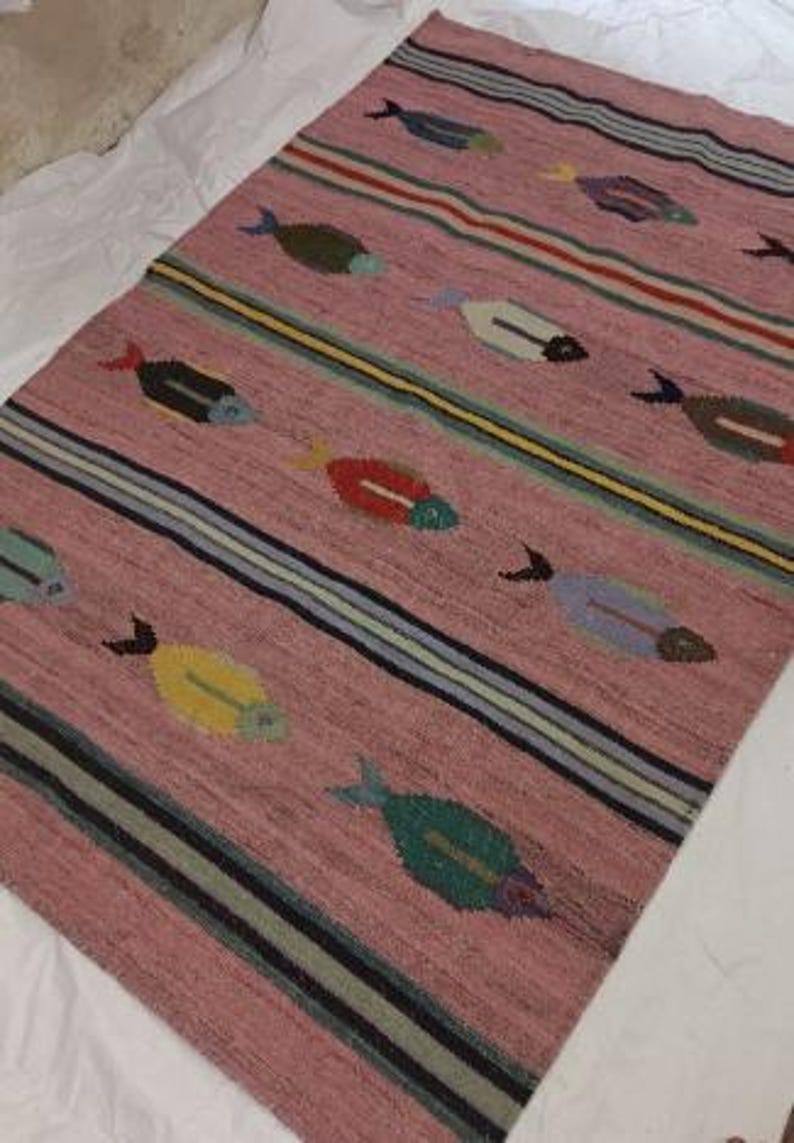 Kilim Fish Rug Handwoven Swedish Kilim Rug: Wool Flatweave Carpet With Fish Motif ...