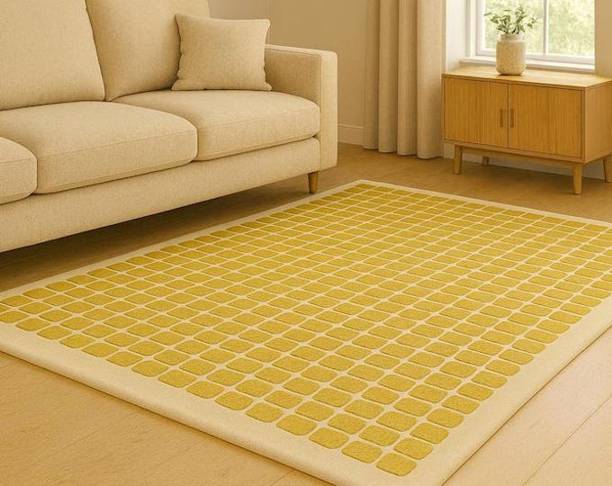 Handmade Rug Pattern Tufted Rug – Retro Aesthetic Floor Mat, Sunset Gradient Carpet, Custom Color Wavy Rug for Living Room & Bedroom Decor