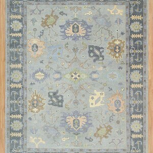 Handmade Turkish Oushak Rug: Multicolor Wool Carpet