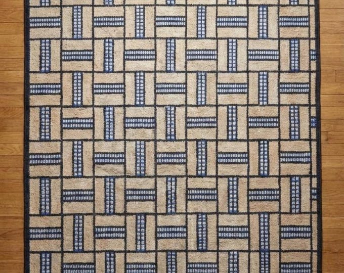 New Swedish.Handwoven Kilim Area Rug, Geometric Pattern Kilim Rug, Beige Blue Flat Weave Rug, Modern Tribal Floor Carpet  Masterpiece