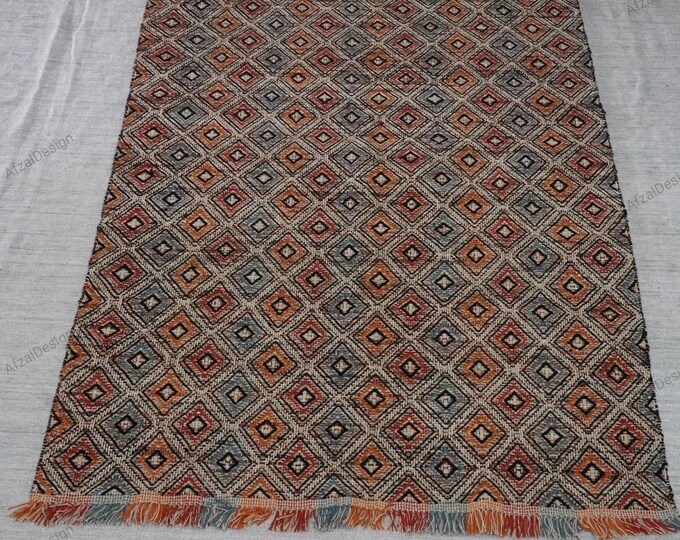 Swedish Marianne Richter-Inspired Kilim Rug Designer in Red & Red Perfect for Modern Interiors
