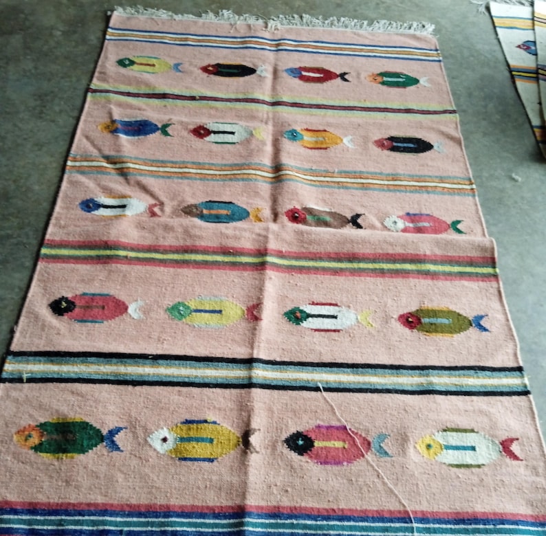 Kilim Fish Rug Handwoven Swedish Kilim Rug: Wool Flatweave Carpet With Fish Motif ...