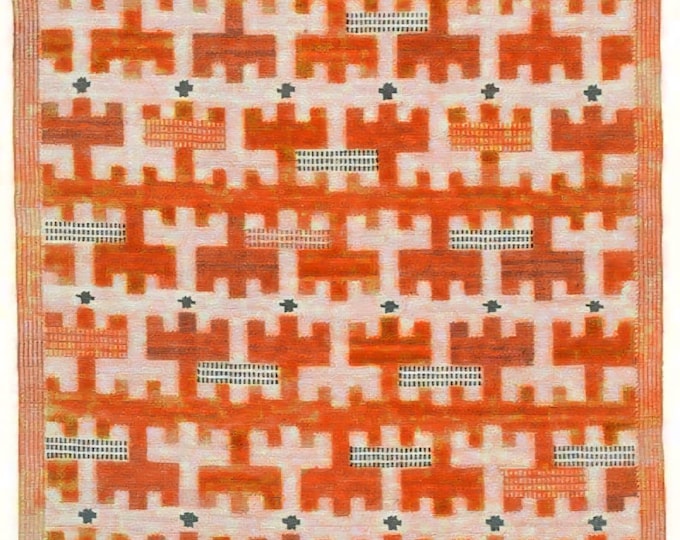 Handmade Swedish Kilim Rug – Marianne Inspired Flatweave in Orange & White Cotton Wool Blend