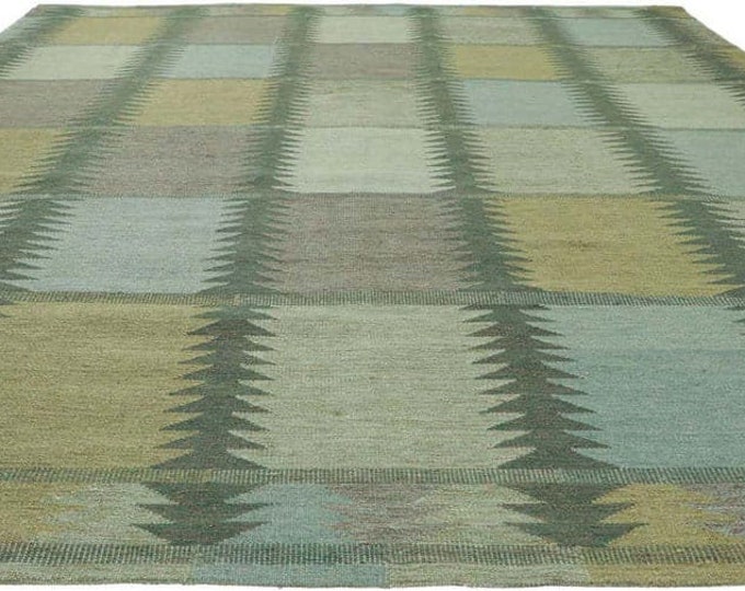 New Swedish Marianne Richter-Inspired Kilim Rug – 9X12. Handwoven Scandinavian Masterpiece