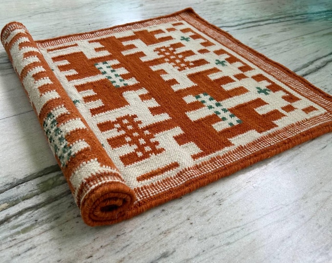 Swedish Marianne inspired Beige Rust Abstract Kilim Rug – Handmade Flatweave Geometric Terrazzo Carpet