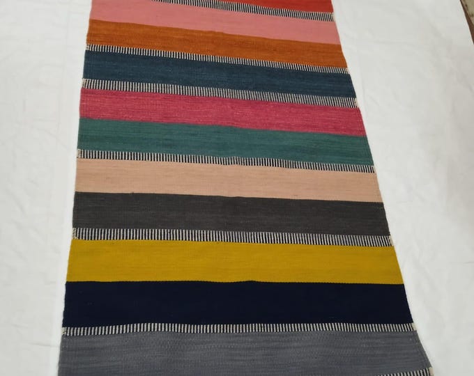 New Swedish Marianne Richter-Inspired Kilim Rug  Masterpiece Handwoven Multi-Color Striped Kilim Rug – Vibrant
