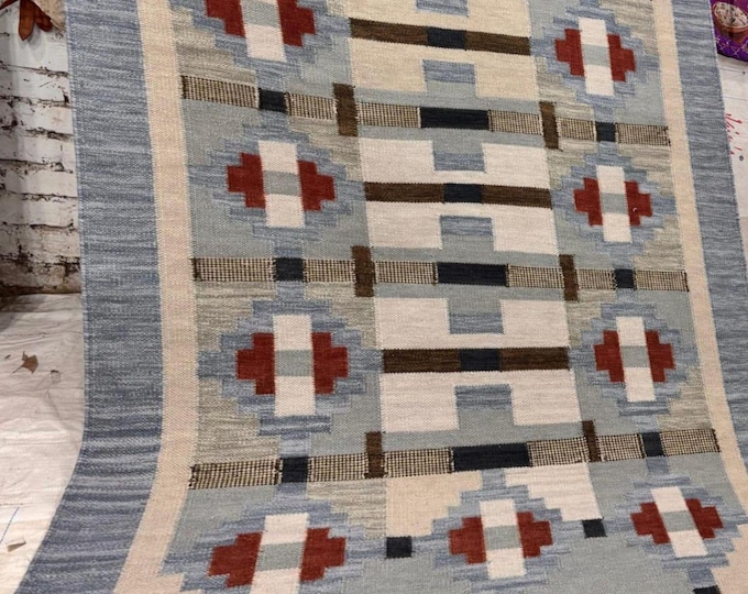 New Swedish Marianne Richter-Inspired Kilim Rug Handwoven Vintage Kilim Rug Geometric Flatweave Wool Carpet | Boho Decor   Masterpiece .