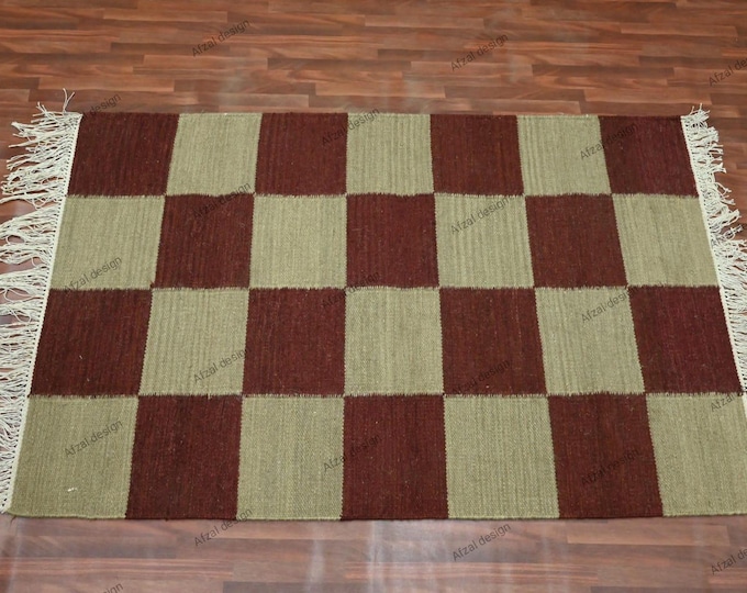 New Swedish Marianne Richter-Inspired Maroon And Cream Kilim Rug – 12x15 Handwoven Scandinavian Masterpiece