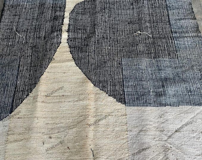 Swedish Marianne Richter  Handwoven Kilim Rug-Inspired Geometric Block & Wheat Design