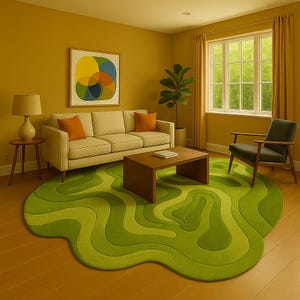 Handmade Rugs Modern Green Topographic Rug – Wavy Abstract Landscape Carpet for Living Room Decor