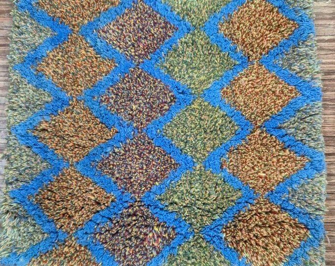 Handmade Knotted Rug – 1 Inch Pile Wool Carpet | Multicolor Geometric Area Rug Without Fringes