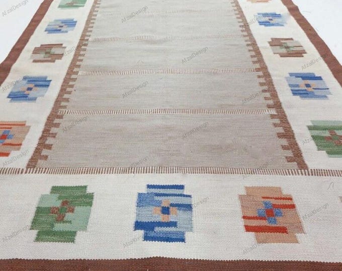 New Swedish Marianne Richter-Inspired Kilim Rug – 12x15 Handwoven Scandinavian  Grey and White"Masterpiece