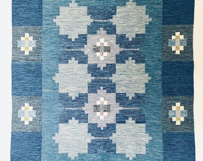 Marianne Kilim Rug – Richter-Inspired Design in Muted Teal and Navy Blue with Premium Finishing"