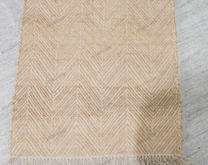Gold Jute Kilim Rug – Stylish Design Available in Small Size for Preview"