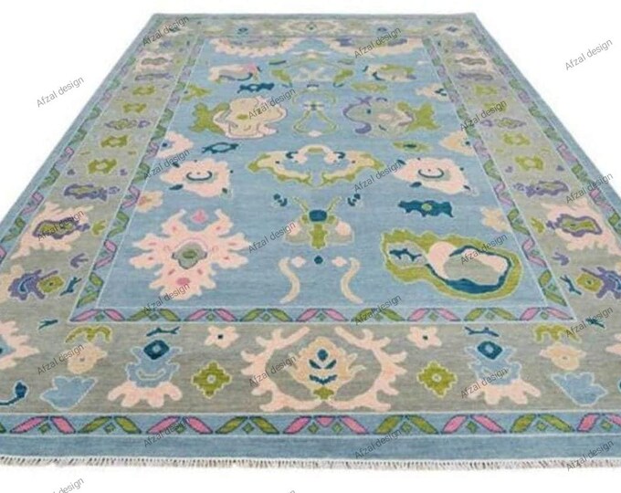Handmade -Knotted Blue Rug: A Stunning Masterpiece of Artisan Craftsmanship