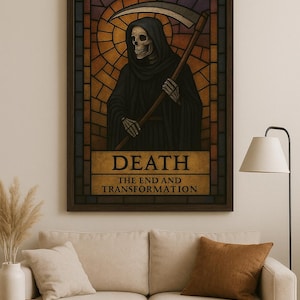 Carta dei Tarocchi della Morte – Stampa artistica digitale su vetro colorato / “La fine e la trasformazione” / Arte murale dei Tarocchi gotici / Arcani maggiori / Download immediato