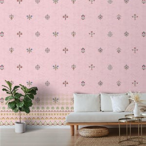 Carta da parati con motivi indiani rosa bellissimi per decorazioni di lusso - Rivestimento murale più venduto per pareti