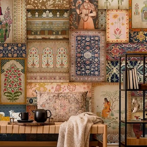 Indien Tapete für schöne Räume, Collage aus verschiedenen indischen Kunstformen, ideales Wohndekor für Wohn- & Schlafzimmer