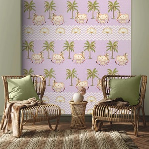Pichwai Tapete - schöne Kühe im malvenfarbenen Chevron-Muster, traditionelle indische Kunst für Wohndekor, individuelle Wandverkleidung