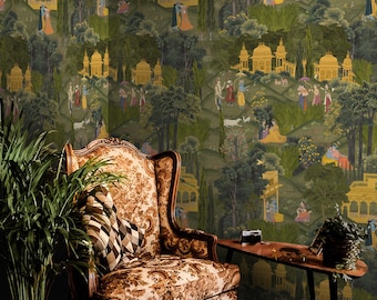 Radha Krishna Wallpaper: Traditional Indian Spiritual Wall Mural