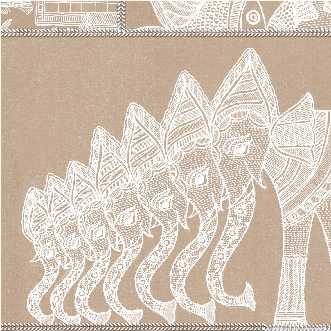 Geet Design Madhubani Indian Wallpaper, Geet Design in Clay Beige , Traditional ...