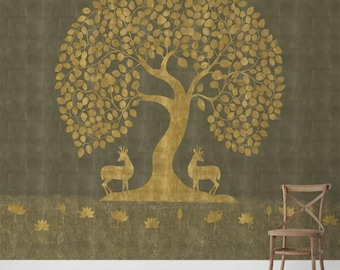 Pichwai Tree of Life Wallpaper, Blue
