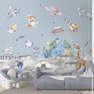 Space Kids Wallpaper for Walls, Animals in Space Theme Wall Mural for your Little ones, Customised for wall size, Durable and Ecofriendly