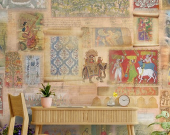 Hindustan Indian wallpaper for walls, Inspired by various Indian folk arts, vintage design pattern, suitable for living and bedrooms