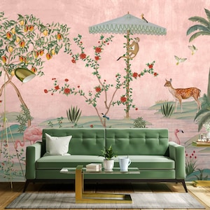 Carta da parati Gulbiya Pink Chinoiserie per le case, personalizzata su ordinazione
