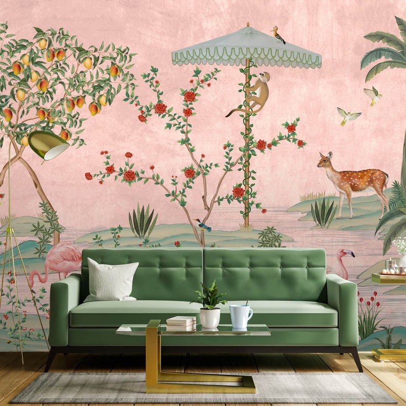 Gulbiya Pink Chinoiserie Wallpaper for Homes Customised - Etsy