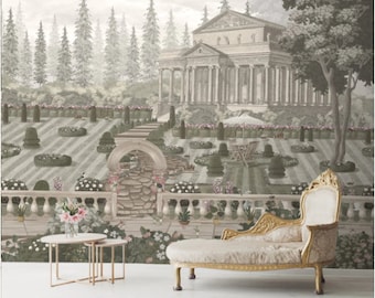 Customised wallpaper- Garden escape in european theme, Suitable for home and office makeovers, Vintage wall covering