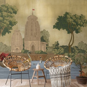 Indian Wallpaper Kashi Reverie Luxury Wall Mural In Golden Sepia Colors