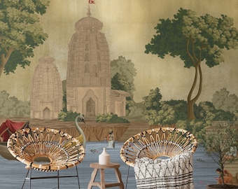 Indian Wallpaper Kashi Reverie Luxury Wall Mural In Golden Sepia Colors